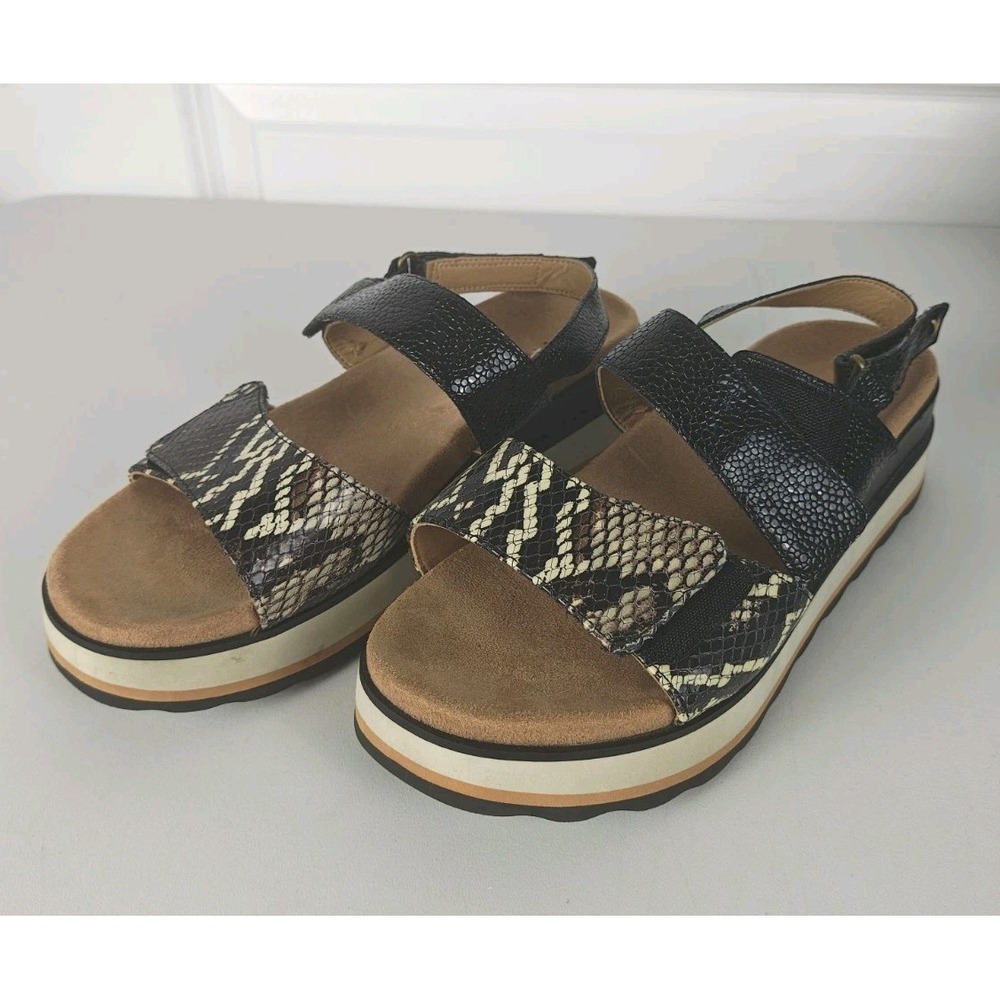 Vionic Brielle Women's 6.5M Strappy Wedge Sandals Black Snake Print Leather